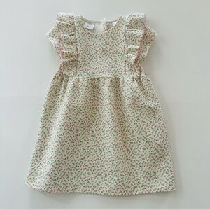 Zara 3-4 Toddler Girl Cream Floral Ruffle Dress Pink Green